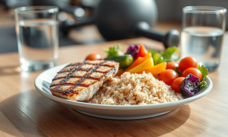 Makanan seimbang dengan sumber protein berkualitas untuk mendukung latihan fitness