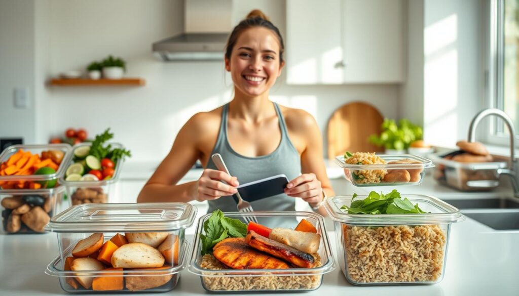 Seseorang menyiapkan makanan seimbang dengan protein berkualitas untuk mendukung latihan fitness Seseorang menyiapkan makanan seimbang dengan protein berkualitas untuk mendukung latihan fitness